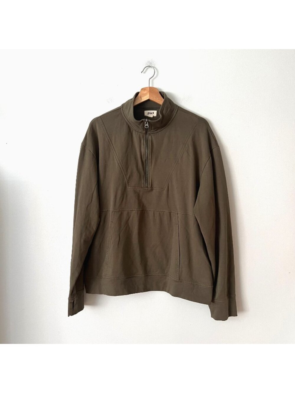 Pact Organic Cotton Studio Quarter Zip Pullover Sweatshirt Green Women's Size 2X